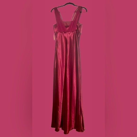 NWT Aspeed Burgundy Long Satin Dress with Chiffon Strap Overlay & Rhinestones, M - Picture 6 of 12